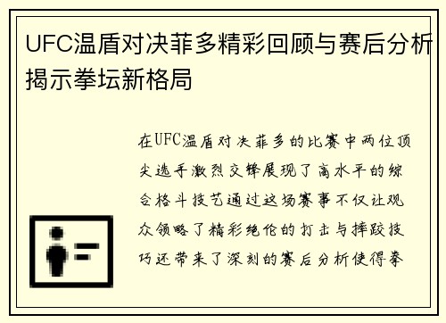 UFC温盾对决菲多精彩回顾与赛后分析揭示拳坛新格局