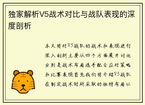 独家解析V5战术对比与战队表现的深度剖析