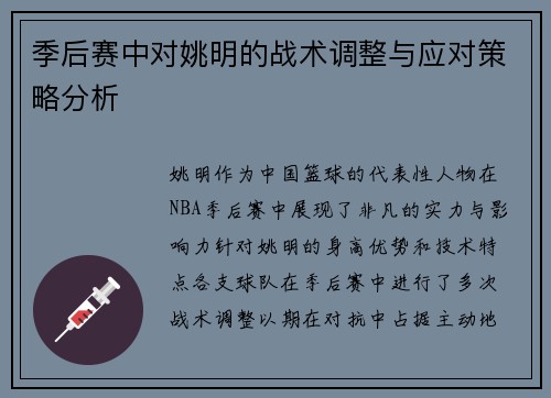 季后赛中对姚明的战术调整与应对策略分析