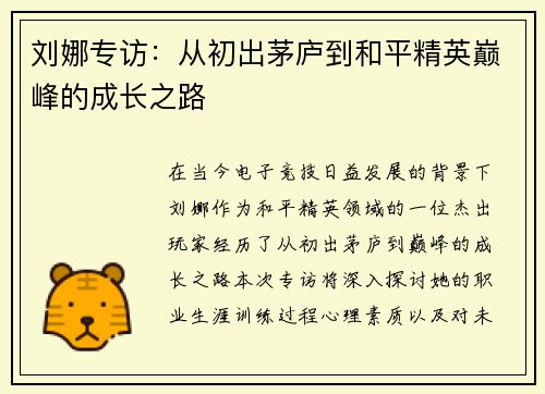 刘娜专访：从初出茅庐到和平精英巅峰的成长之路